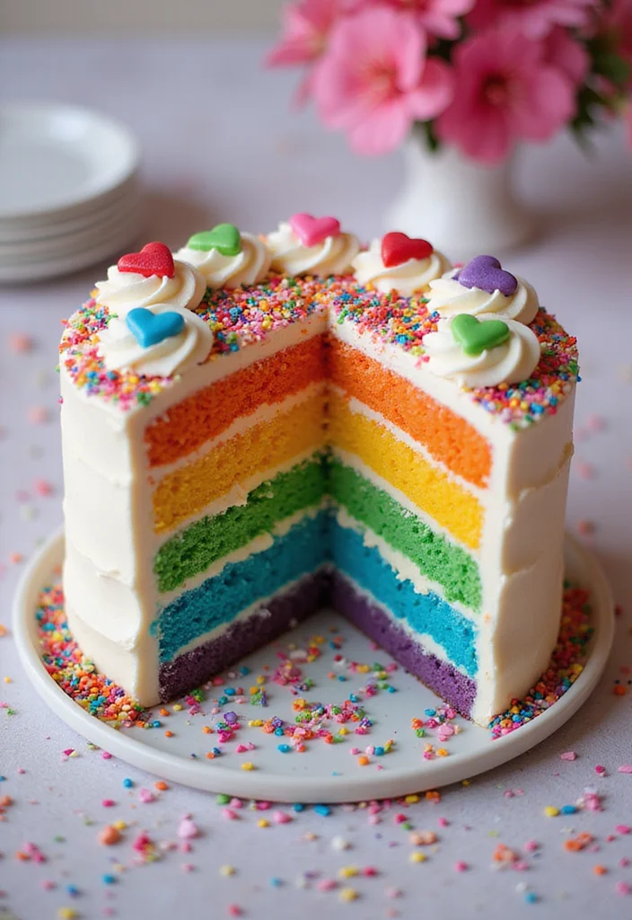 21 Gorgeous Heart Cake Ideas for Valentine’s Day (Fall in Love with #6!) - 18. Rainbow Heart Cake