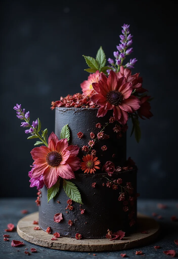 21 Unique Gothic Cake Designs That Will Leave Your Guests Spellbound (You Have to Try #9!) - 13. Dark Floral Cake