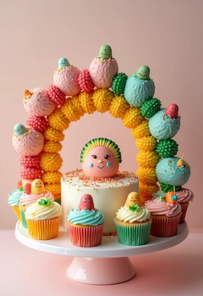 25 Colorful Cocomelon Cake Ideas That Will Brighten Up Any Birthday! - 7. Cocomelon Rainbow Cupcake Cake