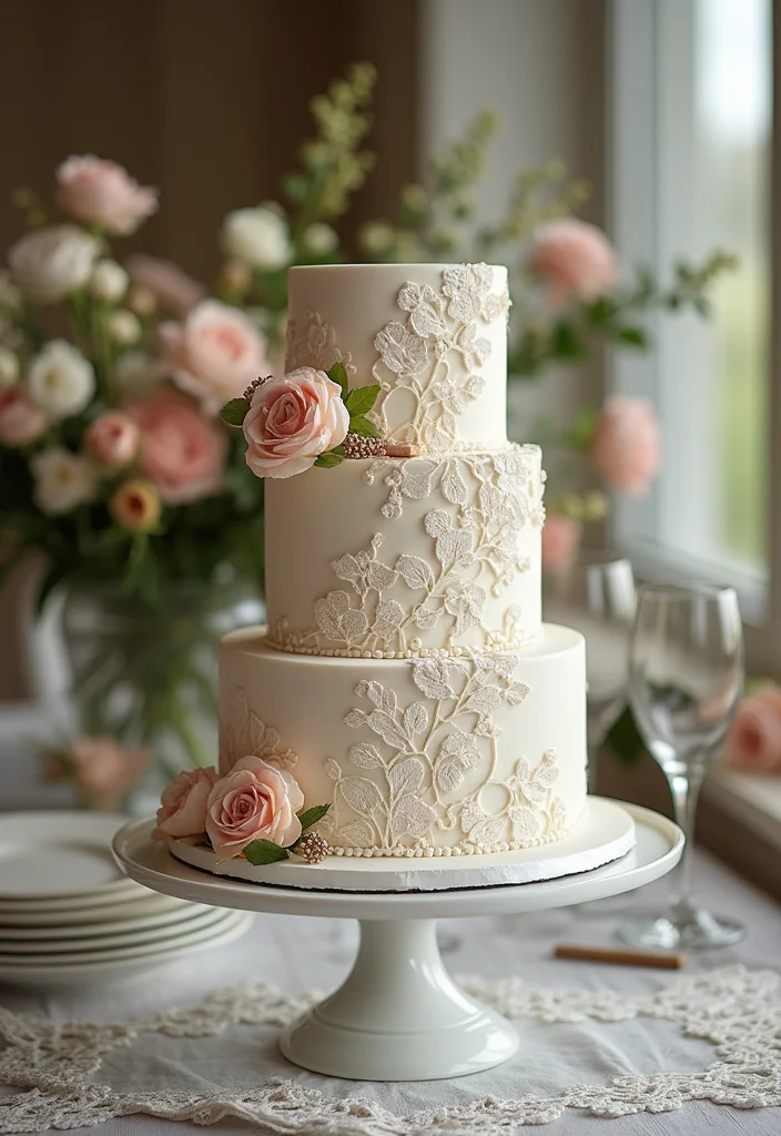 25 Show-Stopping Bridal Shower Cake Ideas That Will Leave Everyone in Awe! - 10. Vintage Lace Cake