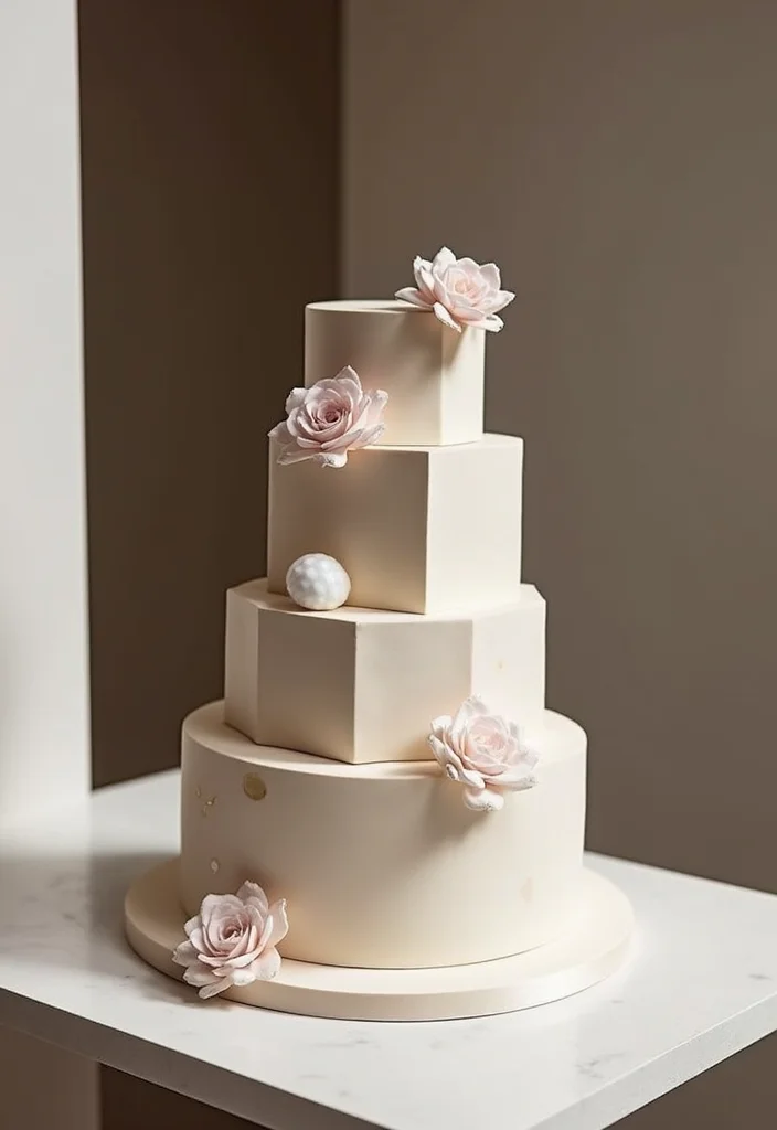 25 Show-Stopping Bridal Shower Cake Ideas That Will Leave Everyone in Awe! - 12. Minimalist Geometric Cake