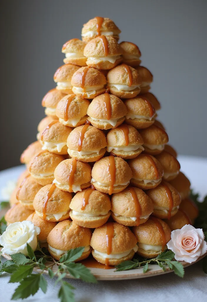25 Show-Stopping Bridal Shower Cake Ideas That Will Leave Everyone in Awe! - 18. Classic French Croquembouche