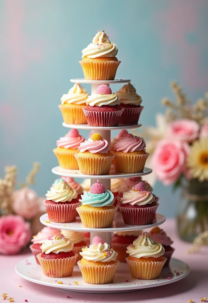 25 Show-Stopping Bridal Shower Cake Ideas That Will Leave Everyone in Awe! - 6. Charming Cupcake Tower