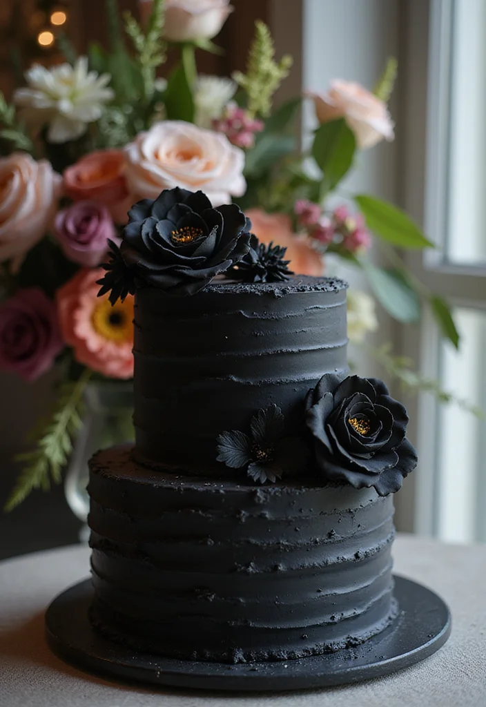 Celebrate in Style: 10 Black Birthday Cake Themes You Can't Miss! - 4. Moody Floral Elegance