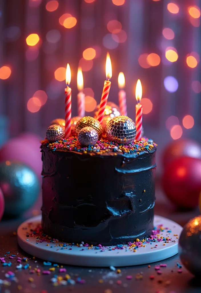 Celebrate in Style: 10 Black Birthday Cake Themes You Can't Miss! - 5. Retro Disco Fever