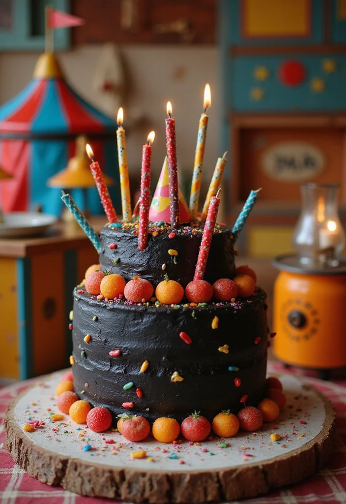 Celebrate in Style: 10 Black Birthday Cake Themes You Can't Miss! - 9. Vintage Circus Spectacle