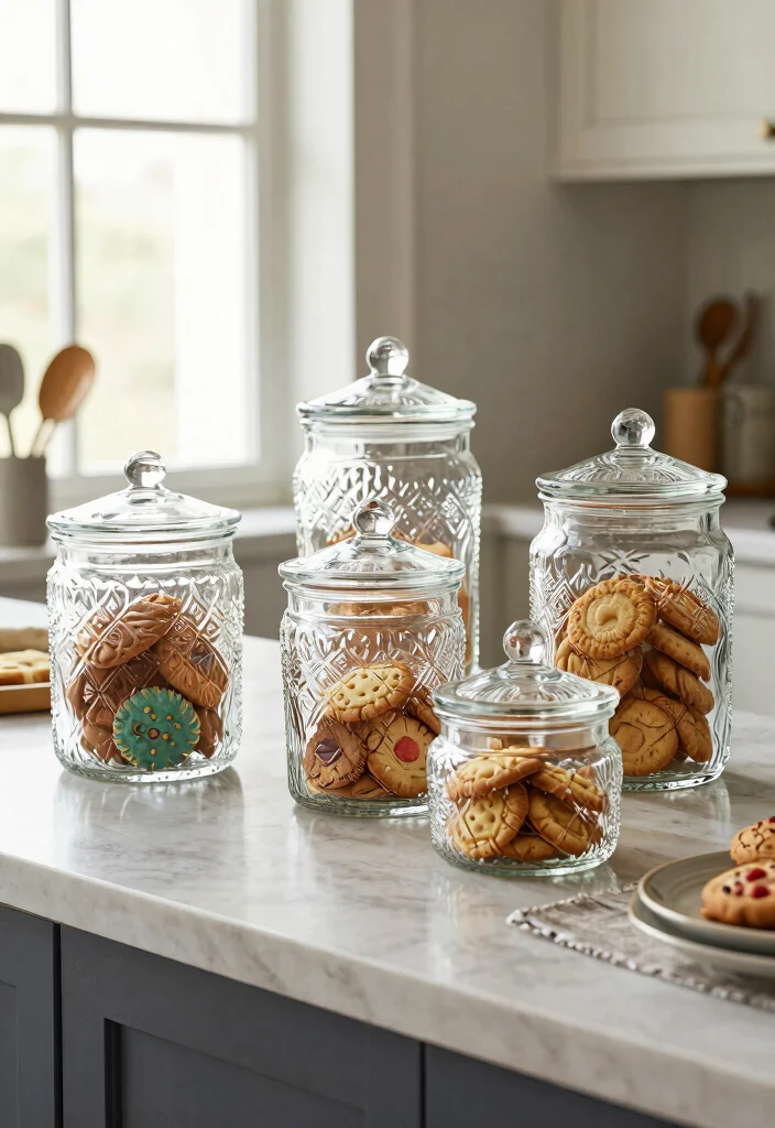 15 Antique Cookie Jars Ideas for Vintage Kitchen Decor Inspo - 11. Embossed Glass Cookie Jars 1