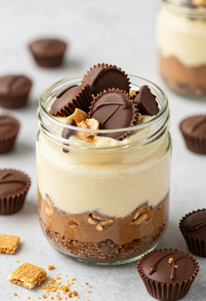 15 Cheesecake in a Jar Ideas: Cute Portable Desserts - 13. Peanut Butter Cup Cheesecake Jars 1