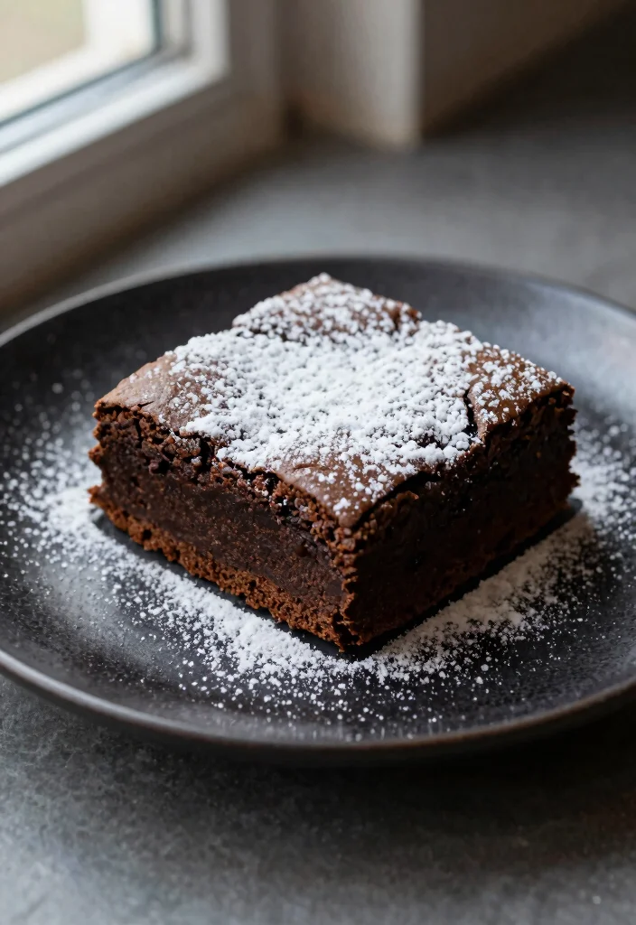 16 Brownie Photography Food Styling Ideas: Dark Moody Aesthetic - 10. Shimmering Sugar Dusting 1