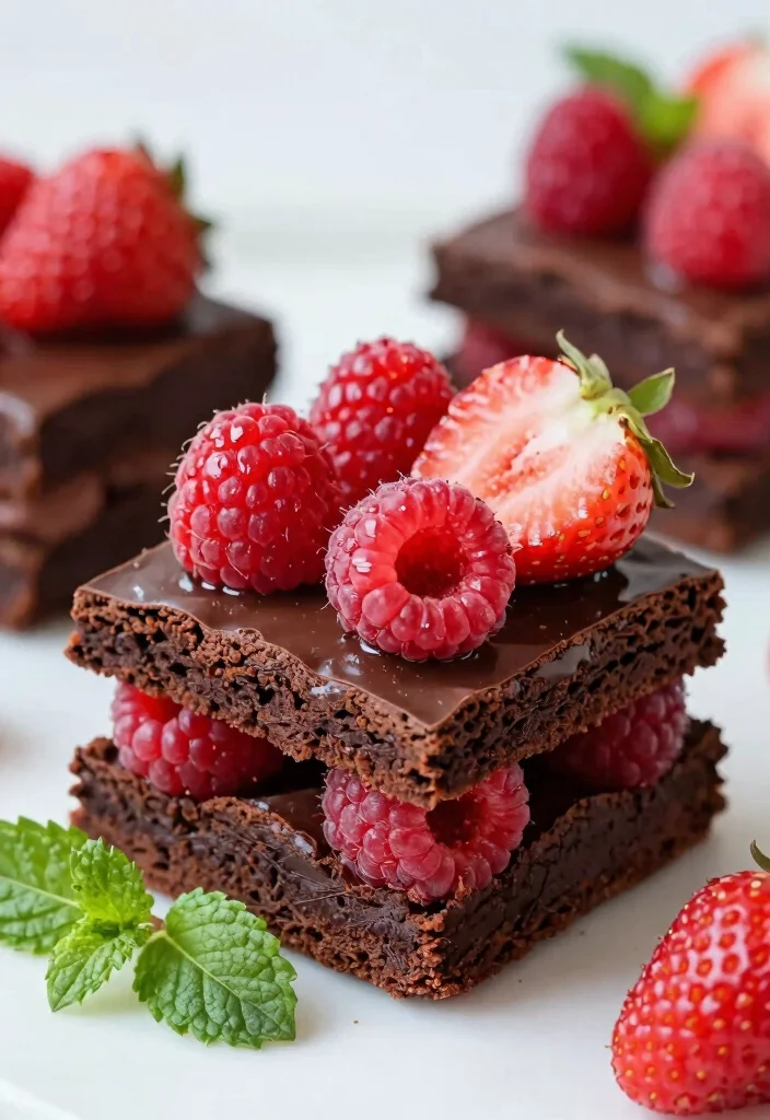 16 Brownie Photography Food Styling Ideas: Dark Moody Aesthetic - 3. Layering with Fruits 1