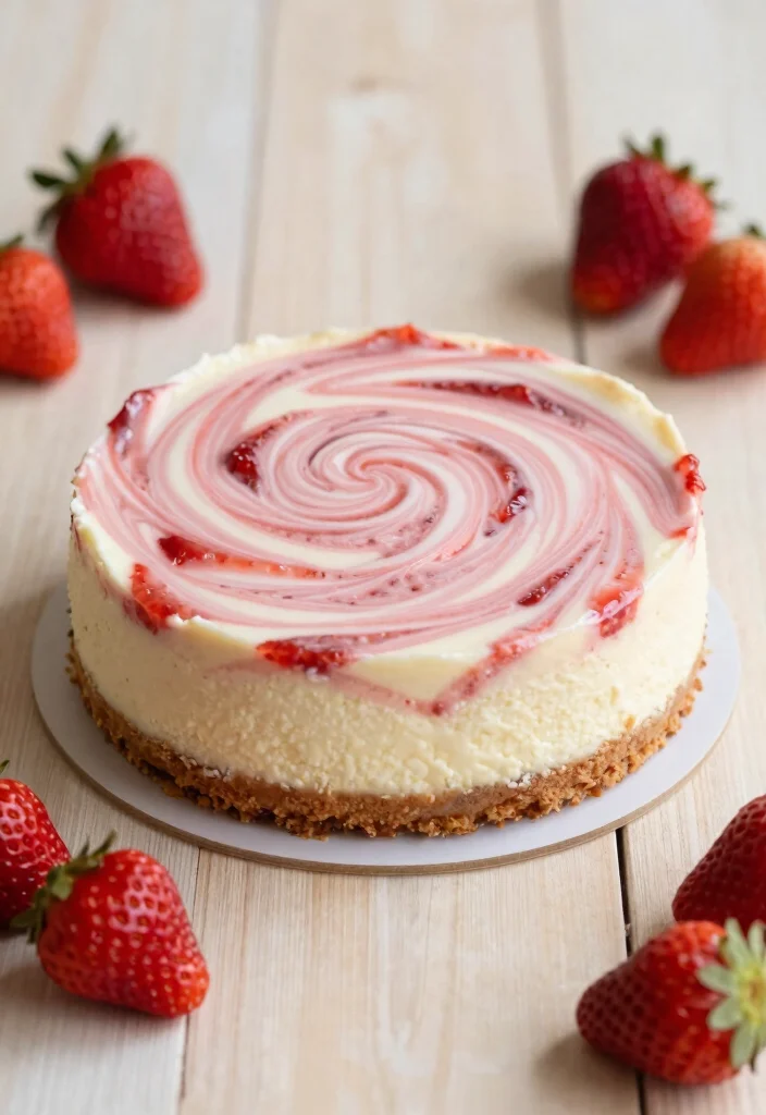 16 Cheesecake de Morango Ideas: Brazilian Strawberry Classic - 10. Strawberry Swirl Cheesecake 1