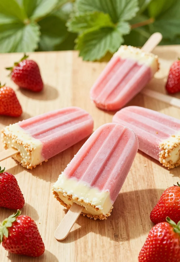 16 Cheesecake de Morango Ideas: Brazilian Strawberry Classic - 4. Strawberry Cheesecake Popsicles 1