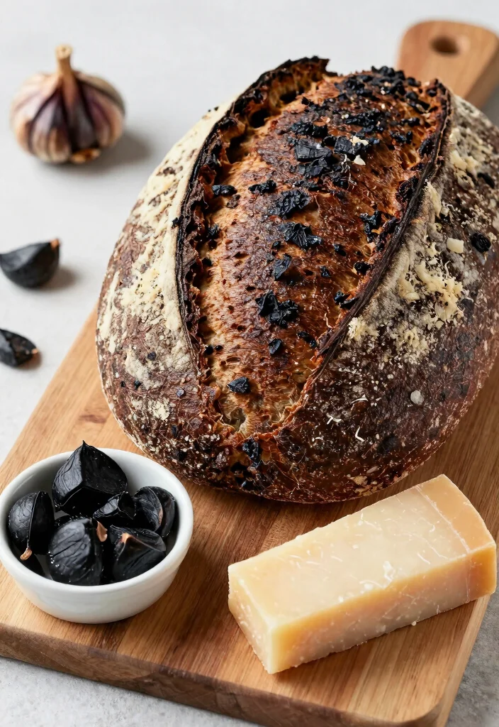 16 Flavor-Packed Inclusion Sourdough Bread Ideas - 11. Unique Black Garlic and Parmesan Sourdough 1