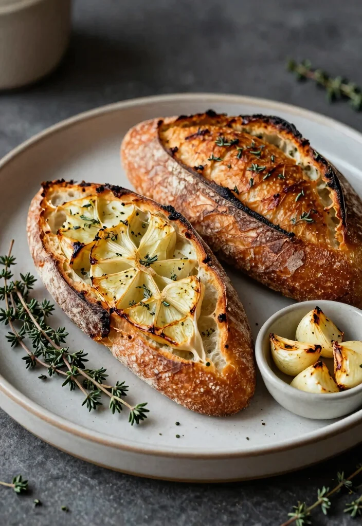 16 Flavor-Packed Inclusion Sourdough Bread Ideas - 14. Elegant Roasted Garlic and Thyme Sourdough 1