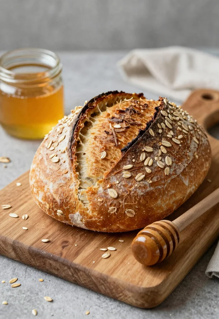 16 Flavor-Packed Inclusion Sourdough Bread Ideas - 15. Rustic Honey and Oat Sourdough 1