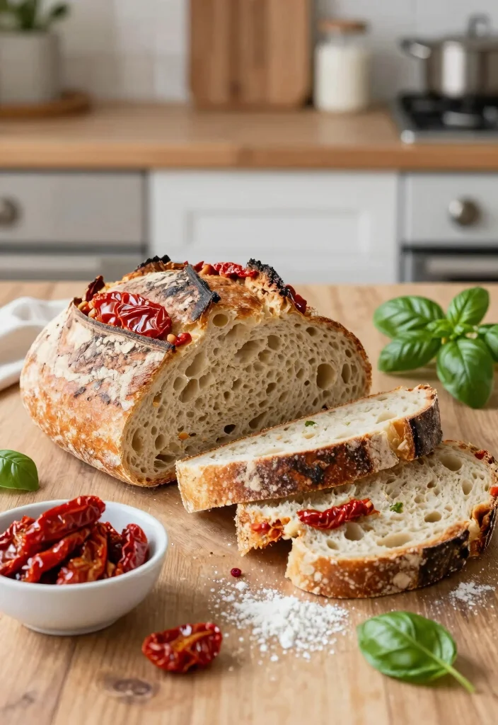 16 Flavor-Packed Inclusion Sourdough Bread Ideas - 6. Rustic Tomato and Basil Sourdough 1