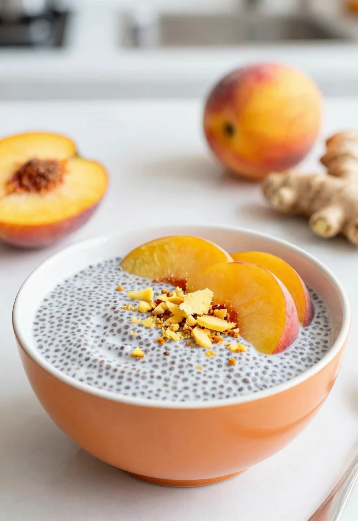 17 Chia Pudding Breakfast Ideas for Easy Healthy Starts - 11. Ginger Peach Chia Pudding 1