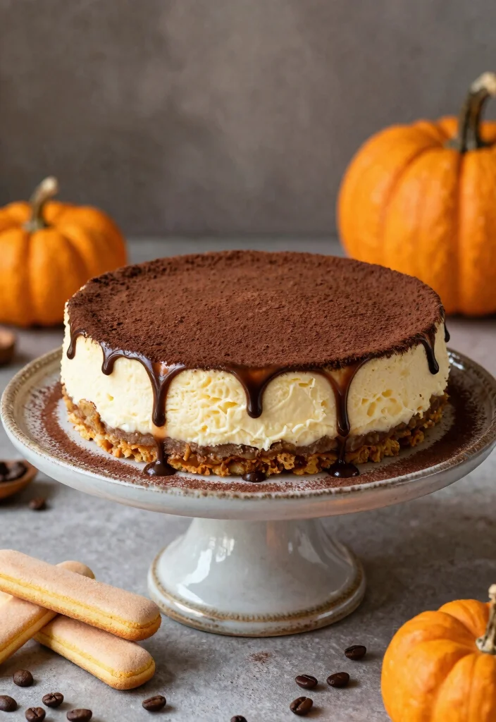 18 Fall Cheesecake Recipes Cozy Seasonal Flavors - 11. Tiramisu Pumpkin Cheesecake 1