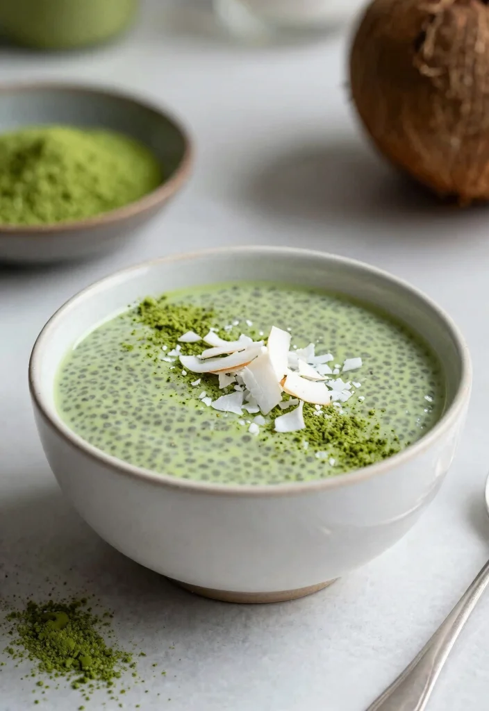 18 High Protein Chia Seed Pudding Ideas Filling Healthy Bowls - 14. Coconut Matcha Chia Pudding 1