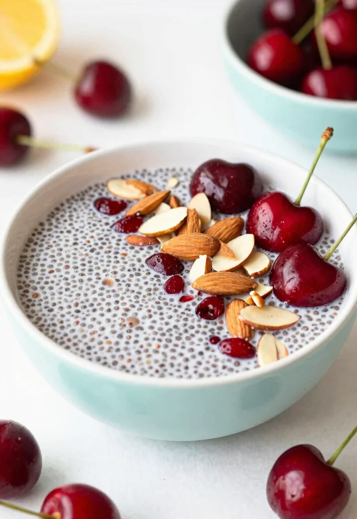 18 High Protein Chia Seed Pudding Ideas Filling Healthy Bowls - 18. Cherry Almond Chia Pudding 1