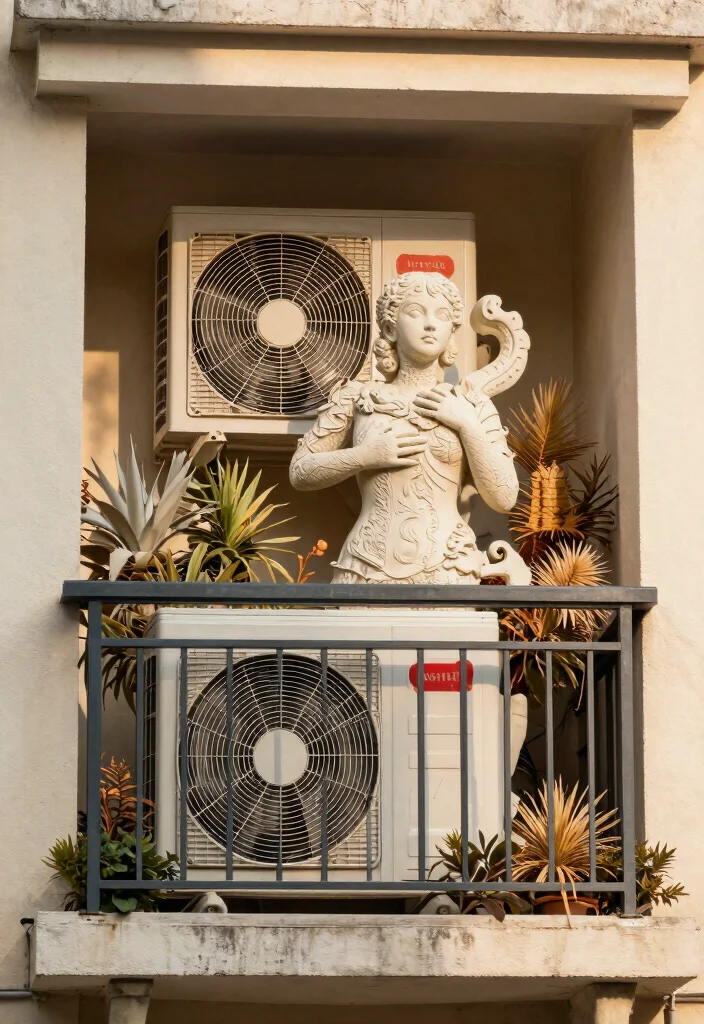 15 AC Outdoor Unit in Balcony Ideas That Hide It Beautifully - 13. Outdoor Art Installations 1