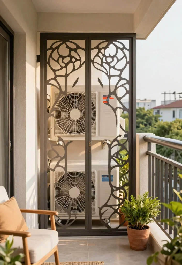 15 AC Outdoor Unit in Balcony Ideas That Hide It Beautifully - 2. Decorative Screens 1