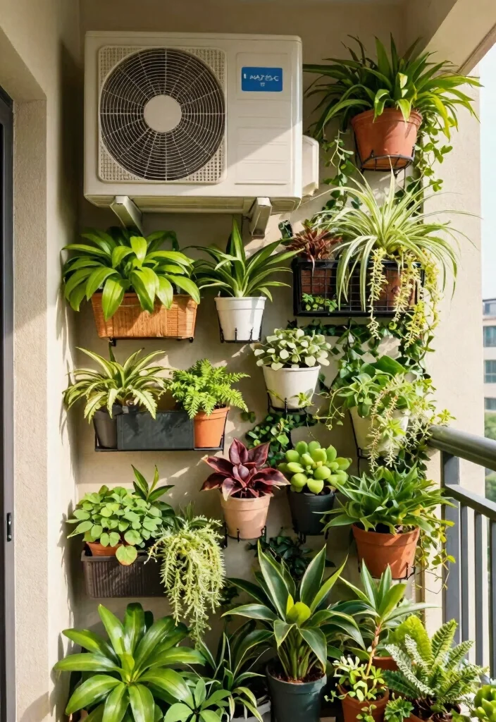 15 AC Outdoor Unit in Balcony Ideas That Hide It Beautifully - 4. Vertical Garden Wall 1