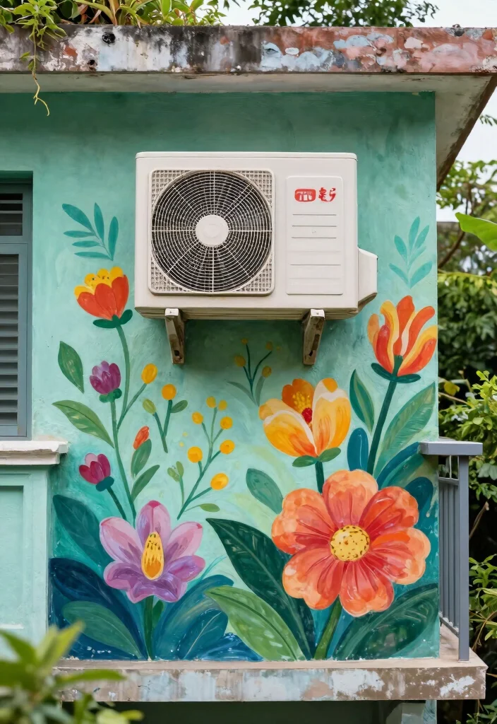15 AC Outdoor Unit in Balcony Ideas That Hide It Beautifully - 5. Artistic Murals 1