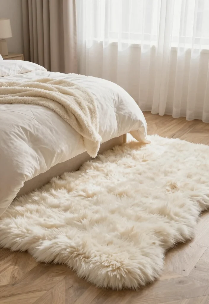 15 Bedroom Rug Aesthetic Ideas That Elevate Your Space - 11. Faux Fur for Luxury and Comfort 1