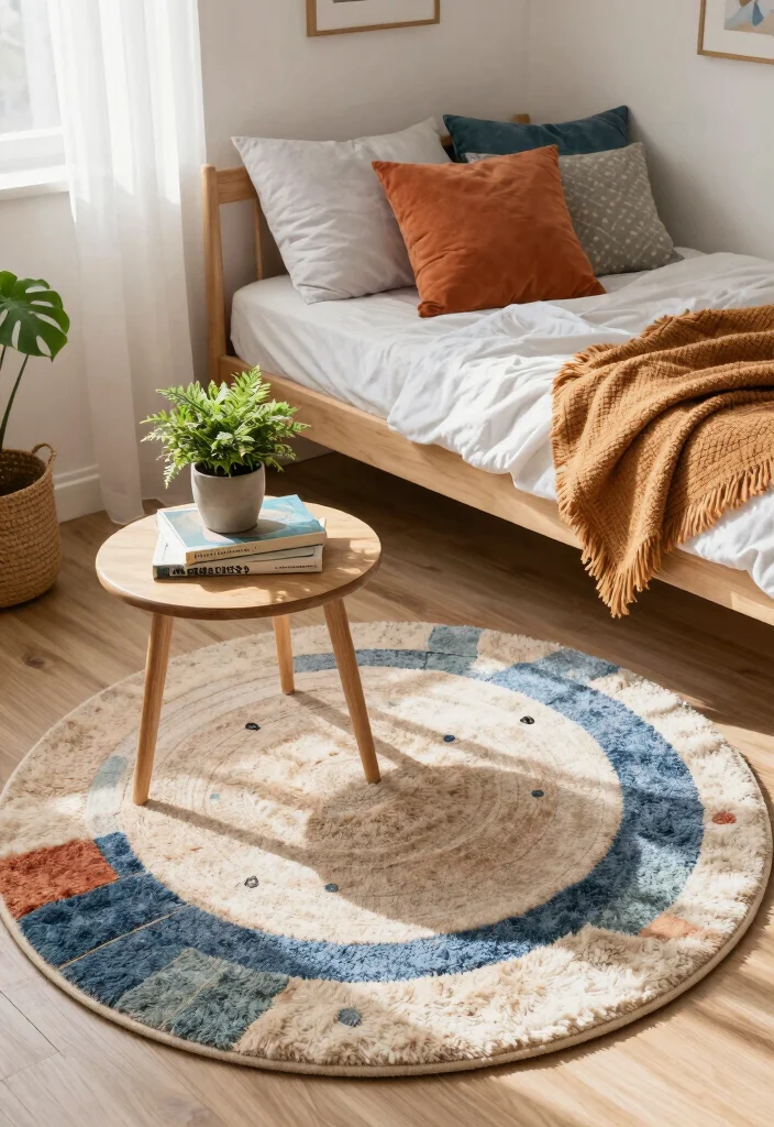 15 Bedroom Rug Aesthetic Ideas That Elevate Your Space - 12. Round Rugs for Unique Shapes 1