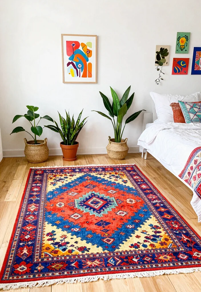 15 Bedroom Rug Aesthetic Ideas That Elevate Your Space - 2. Pops of Color to Brighten Up 1