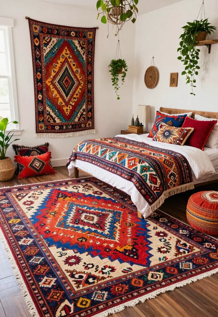 15 Bedroom Rug Aesthetic Ideas That Elevate Your Space - 4. Bohemian Patterns to Embrace Your Style 1