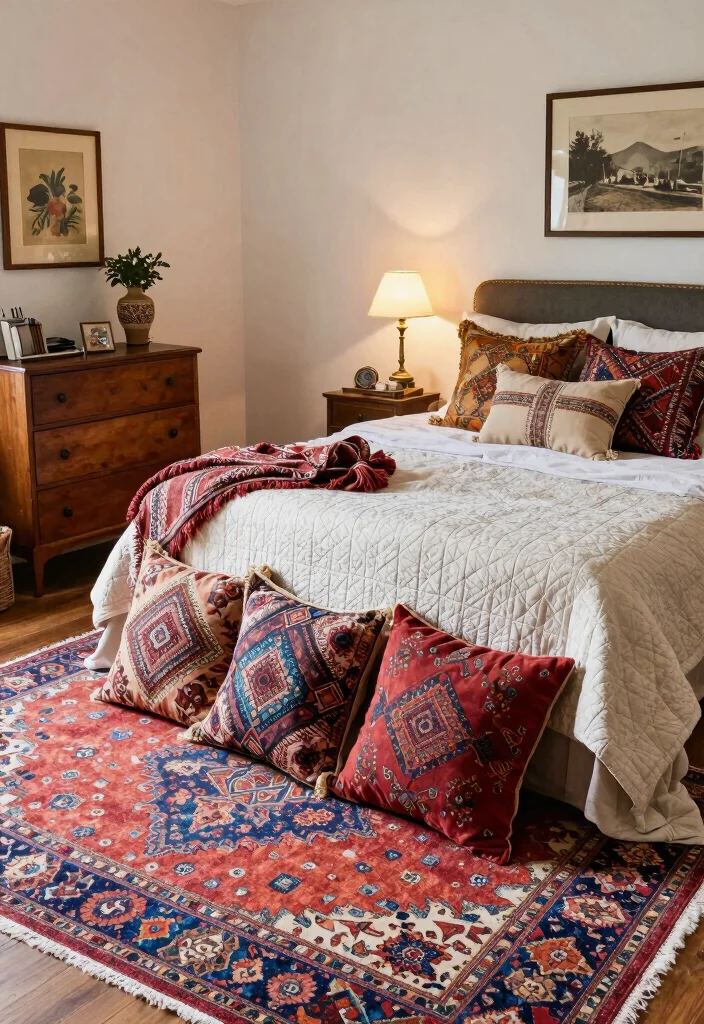 15 Bedroom Rug Aesthetic Ideas That Elevate Your Space - 7. Vintage Finds for Character 1