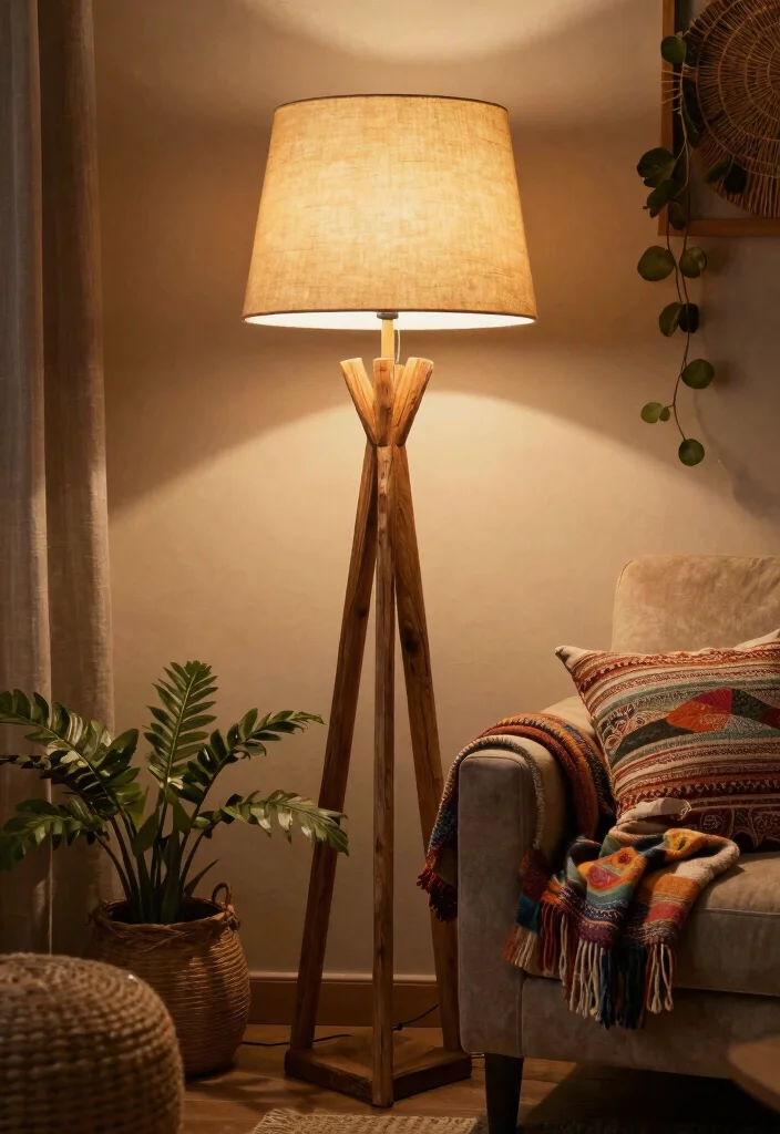 16 Aesthetic Lamp Night Ideas With Cozy Glow Vibes - 3. Rustic Wood Floor Lamp 1