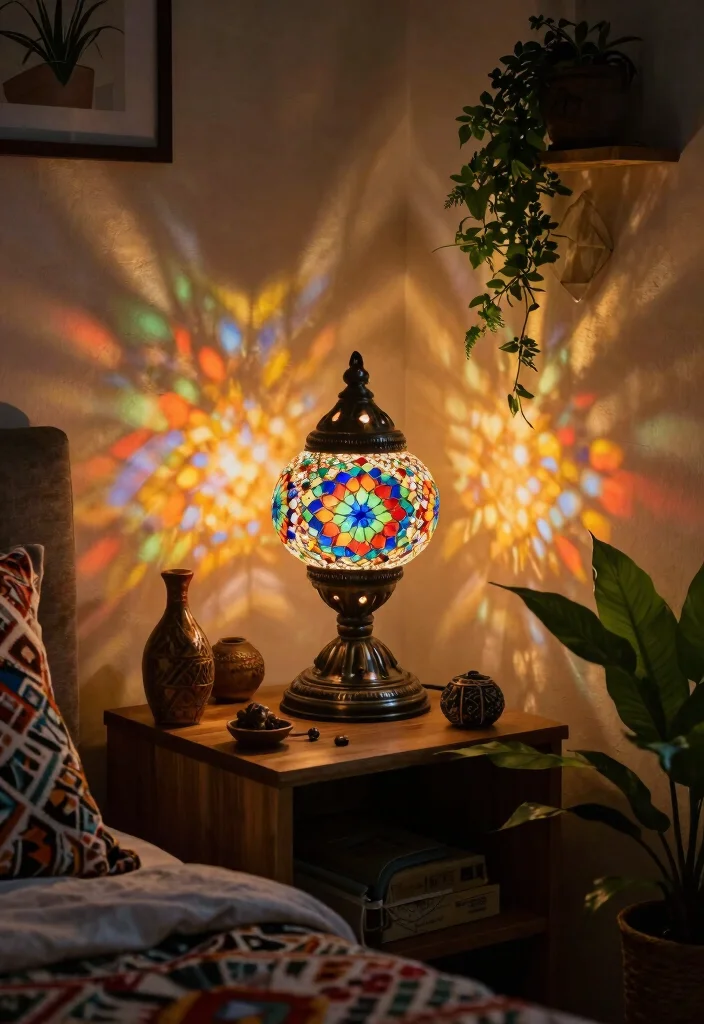 16 Aesthetic Lamp Night Ideas With Cozy Glow Vibes - 6. Colorful Mosaic Lamp 1