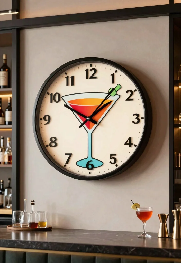 16 Martini Wall Art Ideas With Retro Glam Touch - 13. Martini-Themed Wall Clocks 1