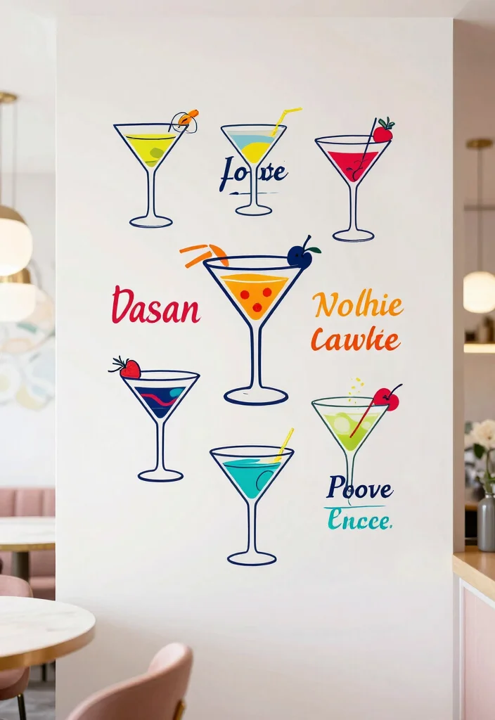 16 Martini Wall Art Ideas With Retro Glam Touch - 14. Martini Wall Decals 1