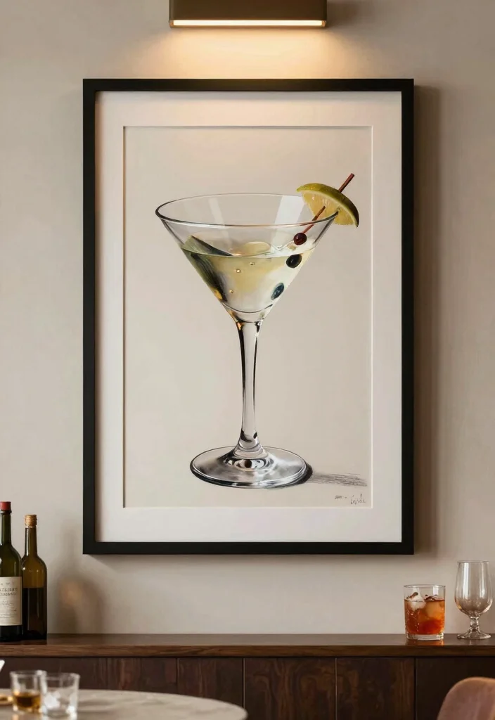 16 Martini Wall Art Ideas With Retro Glam Touch - 16. Custom Martini Portraits 1