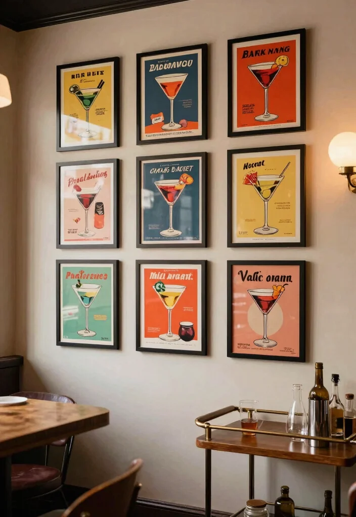 16 Martini Wall Art Ideas With Retro Glam Touch - 3. Retro Martini Advertisement Replicas 1