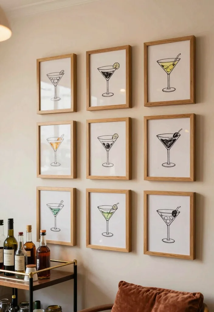 16 Martini Wall Art Ideas With Retro Glam Touch - 5. Hand-Drawn Martini Sketches 1