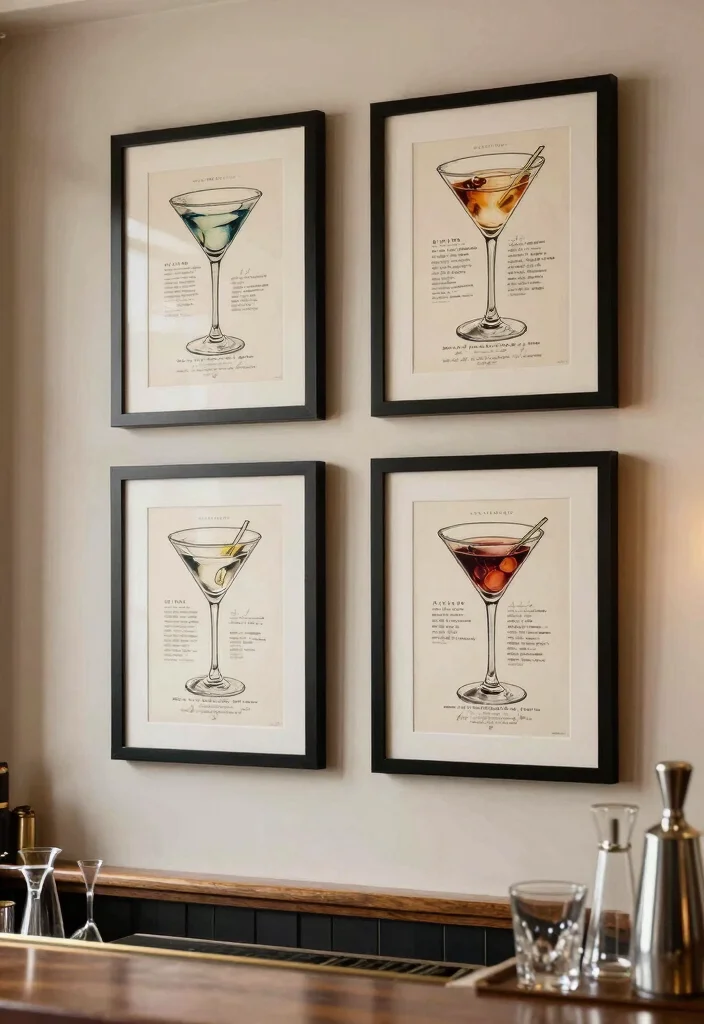 16 Martini Wall Art Ideas With Retro Glam Touch - 7. Classic Martini Recipe Prints 1