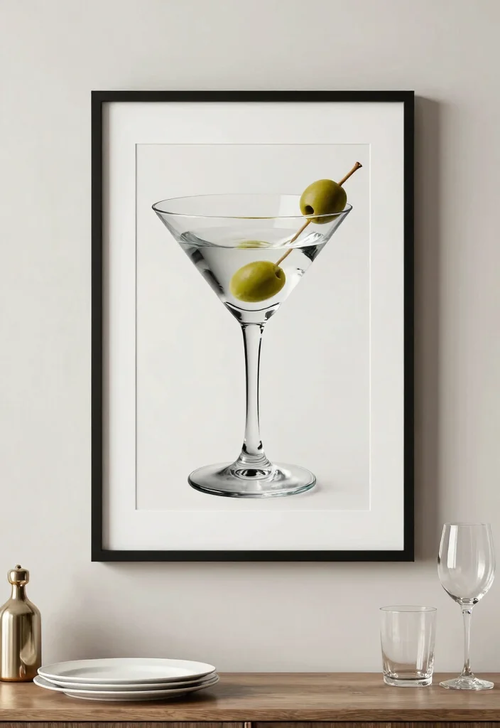 16 Martini Wall Art Ideas With Retro Glam Touch - 8. Martini and Olive Art Piece 1
