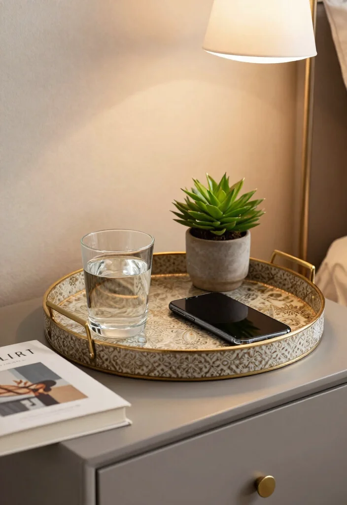 16 Nightstand Styling Ideas That Look Effortlessly Chic - 8. Artistic Trays 1