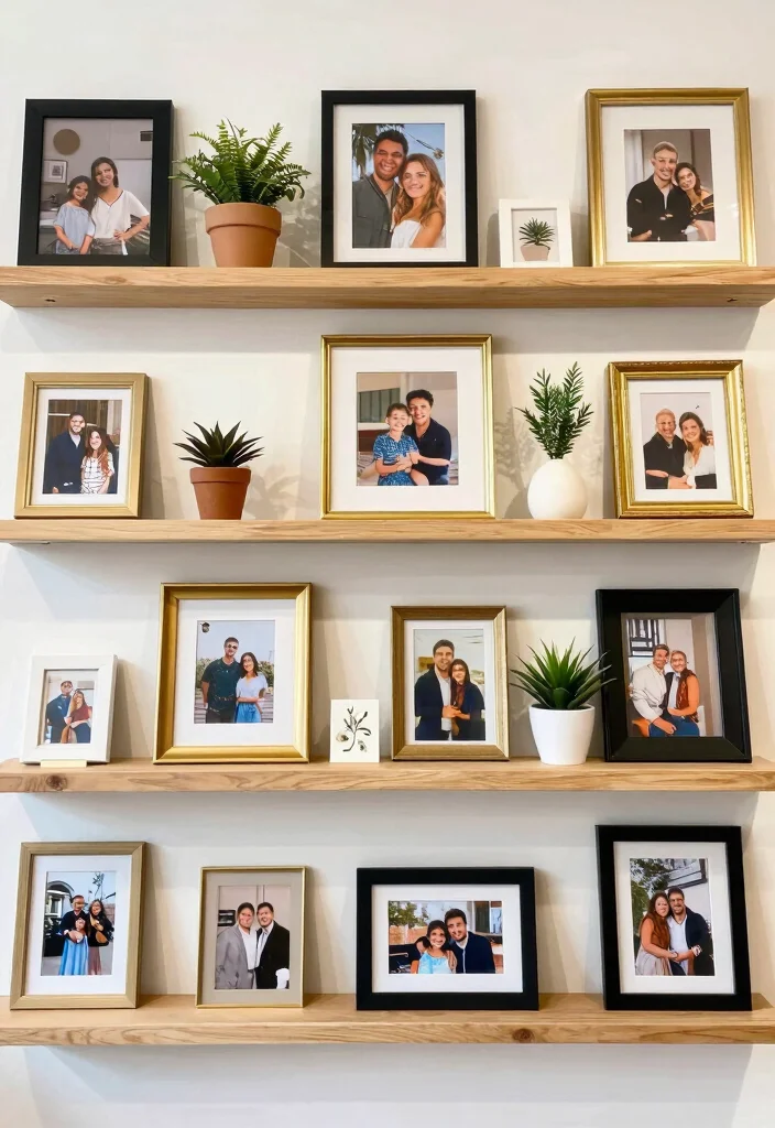 16 Wall Shelf Decor Ideas That Transform Blank Walls - 4. Mix and Match Frames 1
