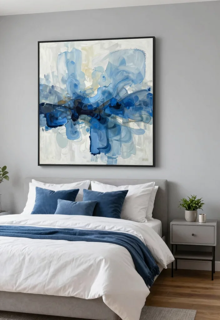 17 Blue Wall Art Bedroom Ideas With Calm Modern Energy - 1. Abstract Blue Swirls 1