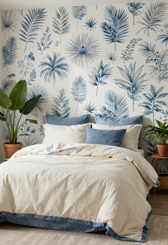17 Blue Wall Art Bedroom Ideas With Calm Modern Energy - 12. Blue Botanical Prints 1