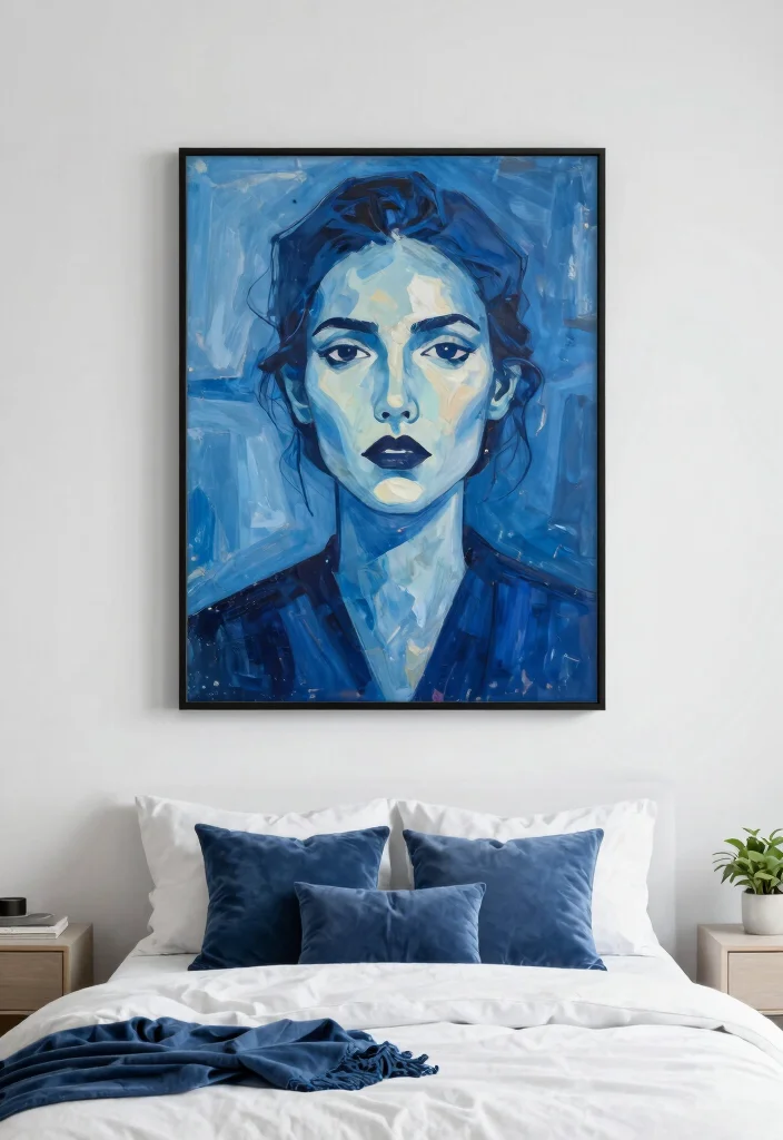17 Blue Wall Art Bedroom Ideas With Calm Modern Energy - 13. Blue Abstract Portraits 1
