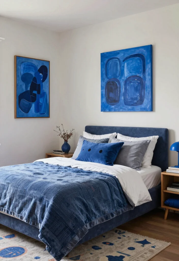 17 Blue Wall Art Bedroom Ideas With Calm Modern Energy - 17. Custom Art Pieces 1