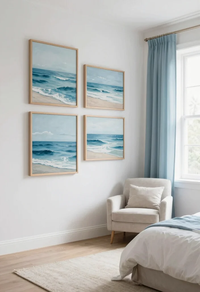 17 Blue Wall Art Bedroom Ideas With Calm Modern Energy - 2. Ocean-Inspired Prints 1
