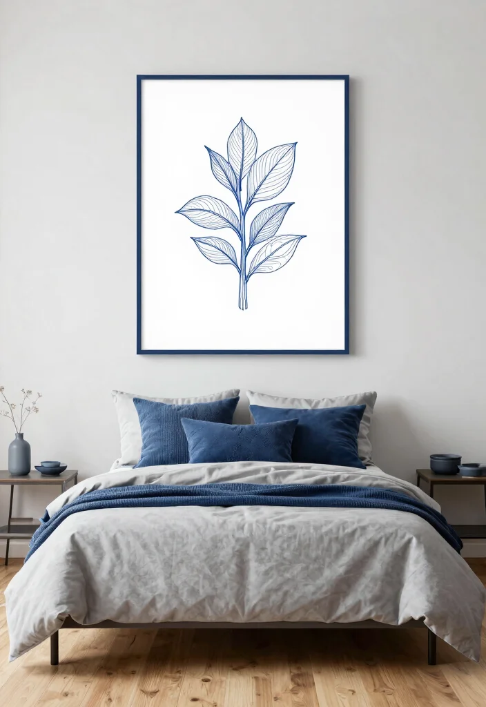 17 Blue Wall Art Bedroom Ideas With Calm Modern Energy - 5. Minimalist Blue Lines 1